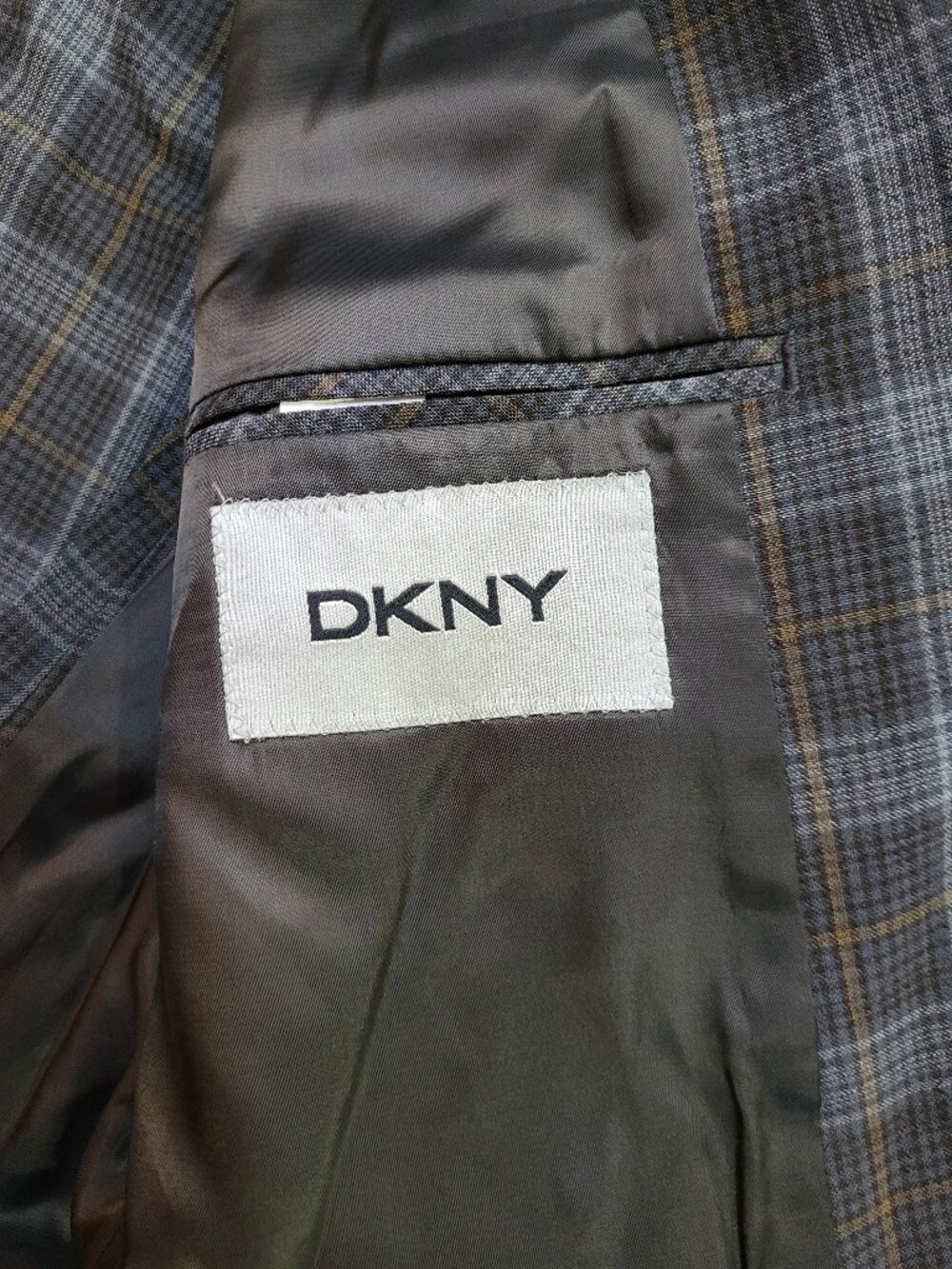 DKNY Men's Grey Plaid Check Two-Button Blazer Sport Coat Size 40R - Picture 6 of 13